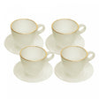 Conjunto 4 Xícaras de Vidro com Fio de Ouro e Pires Milky Branca 170ml - Wolff