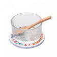 Conjunto 3 Peças Petisqueira redonda Vidro Colher de Bambu e Suporte Ladrilho 12x10x6,5cm - Wolff