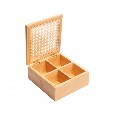 Caixa Organizadora de Bambu com Divisórias e Tampa em Treliça 17cm x 16cm x 7,5cm  - Wolff