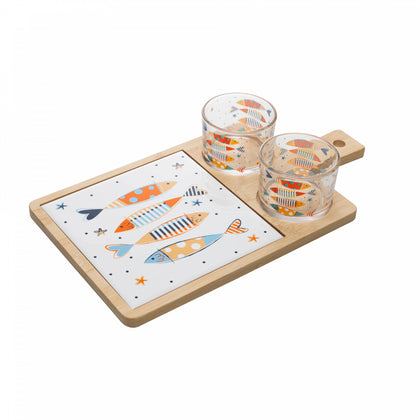 Conjunto 2 Petisqueiras com Bandeja de Bambu e Tábua Iki - Wolff