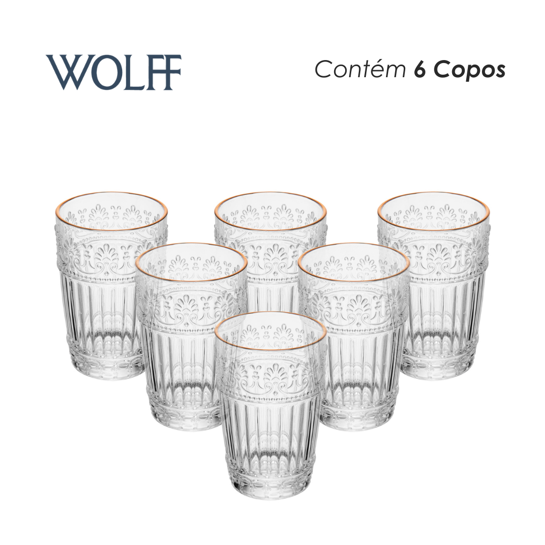 Conjunto 6 Copos Mauve Fio de Ouro 350ml Cristal Ecológico – Wolff