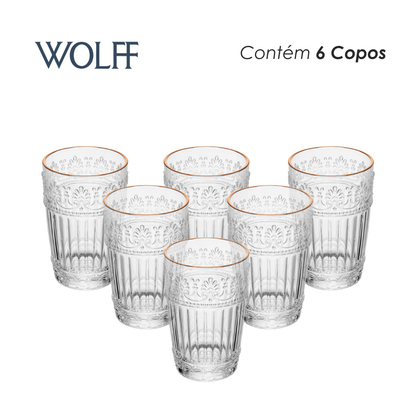 Conjunto 6 Copos Mauve Fio de Ouro 350ml Cristal Ecológico – Wolff