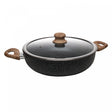 Wok de Indução com Tampa de Vidro 28cm Granilite Preta Alumínio com Revestimento Cerâmico - Wolff