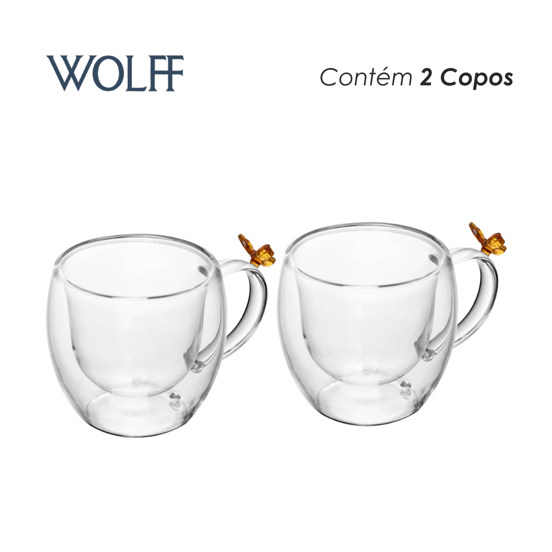 Conjunto 2 Xícaras de Café Sun Garden 80ml Vidro Borossilicato - Wolff