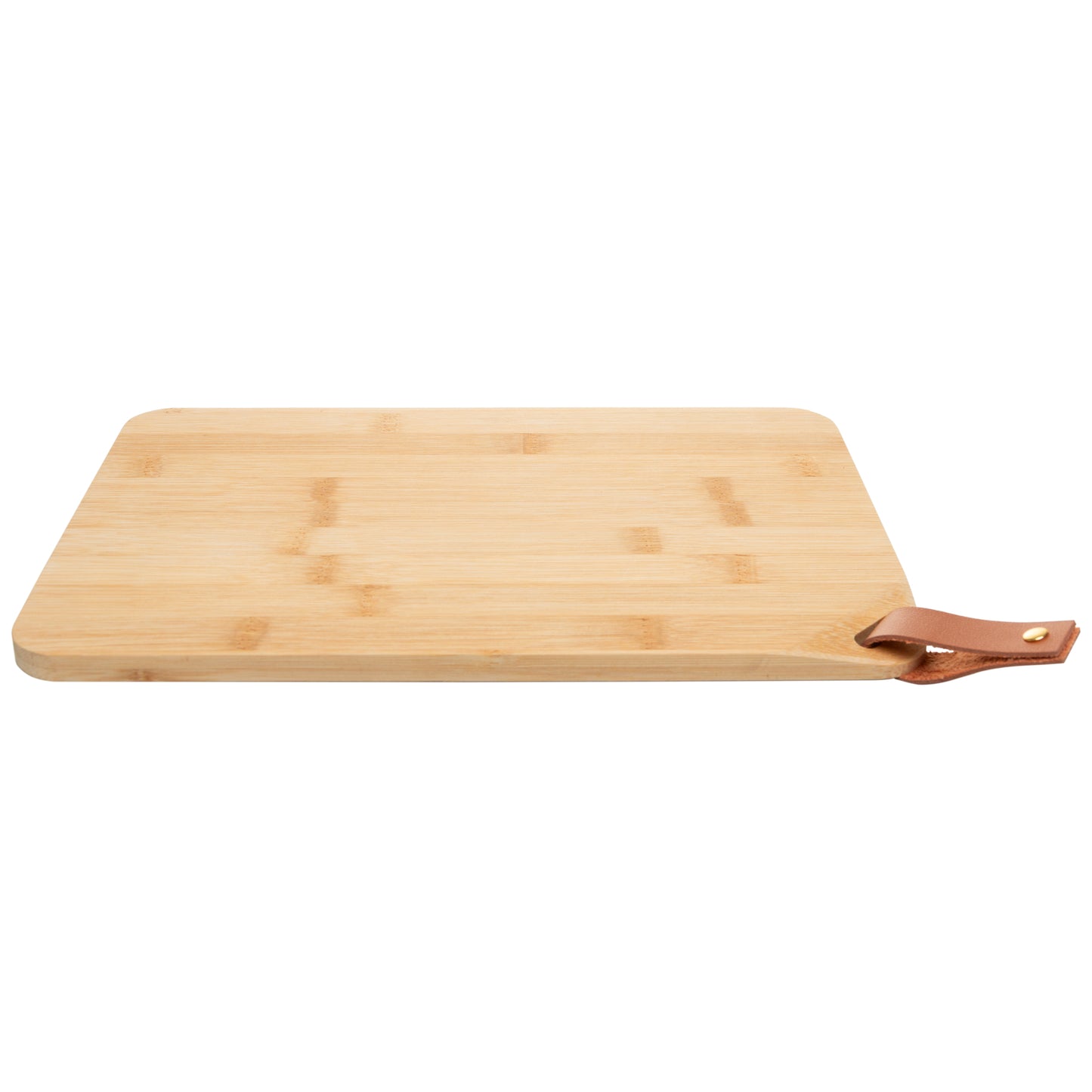 Tábua de Corte Retangular com Alça em Couro Ecológico 31cm x 21cm x 1cm Bambu - Wolff