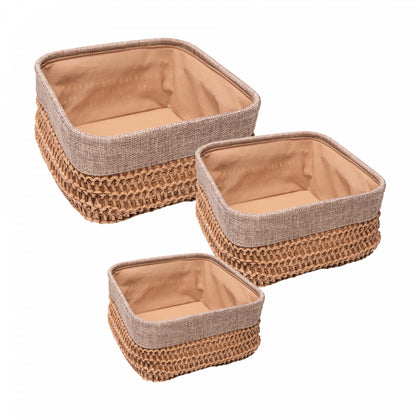 Conjunto 3 Cestas Quadradas com Forro em Tecido Duna Natural Papel - Wolff