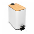 Lixeira Retangular de Metal com Pedal e Tampa em Bambu Branca 5L - Lyor