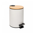 Lixeira Redonda de Metal com Pedal e Tampa em Bambu Branca 3L - Lyor