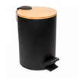 Lixeira Redonda de Metal com Pedal e Tampa em Bambu Preta 3L - Lyor