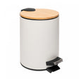 Lixeira Redonda de Metal com Pedal e Tampa em Bambu Branca 5L - Lyor