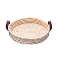 Bandeja Redonda Decorativa de Fibra Natural e Alça em Couro Braid - Lyor