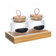 Conjunto 2 Potes com Tampa de Cortiça e Suporte de Madeira 260ml Vidro - Lyor