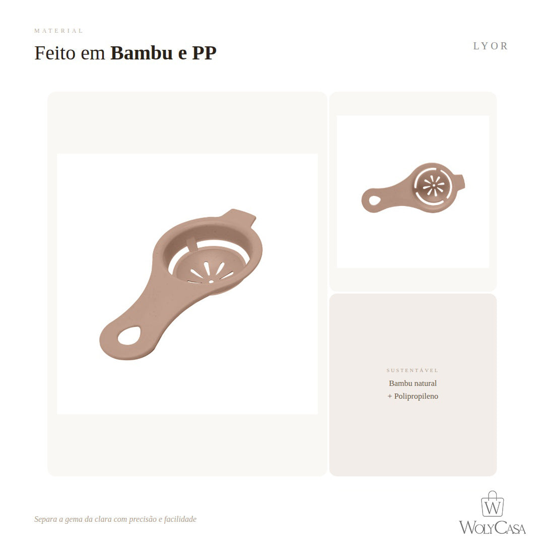 Separador de Clara e Gema de Ovos de Bambu e PP Bege 13cm x 6cm x 2,5cm - Lyor