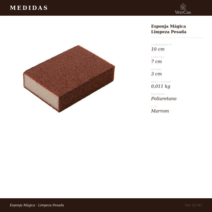 Esponja Mágica para Limpeza Pesada 10cm x 7cm x 2,5cm Marrom Poliuretano - Lyor