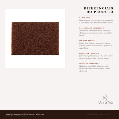 Esponja Mágica para Limpeza Pesada 10cm x 7cm x 2,5cm Marrom Poliuretano - Lyor