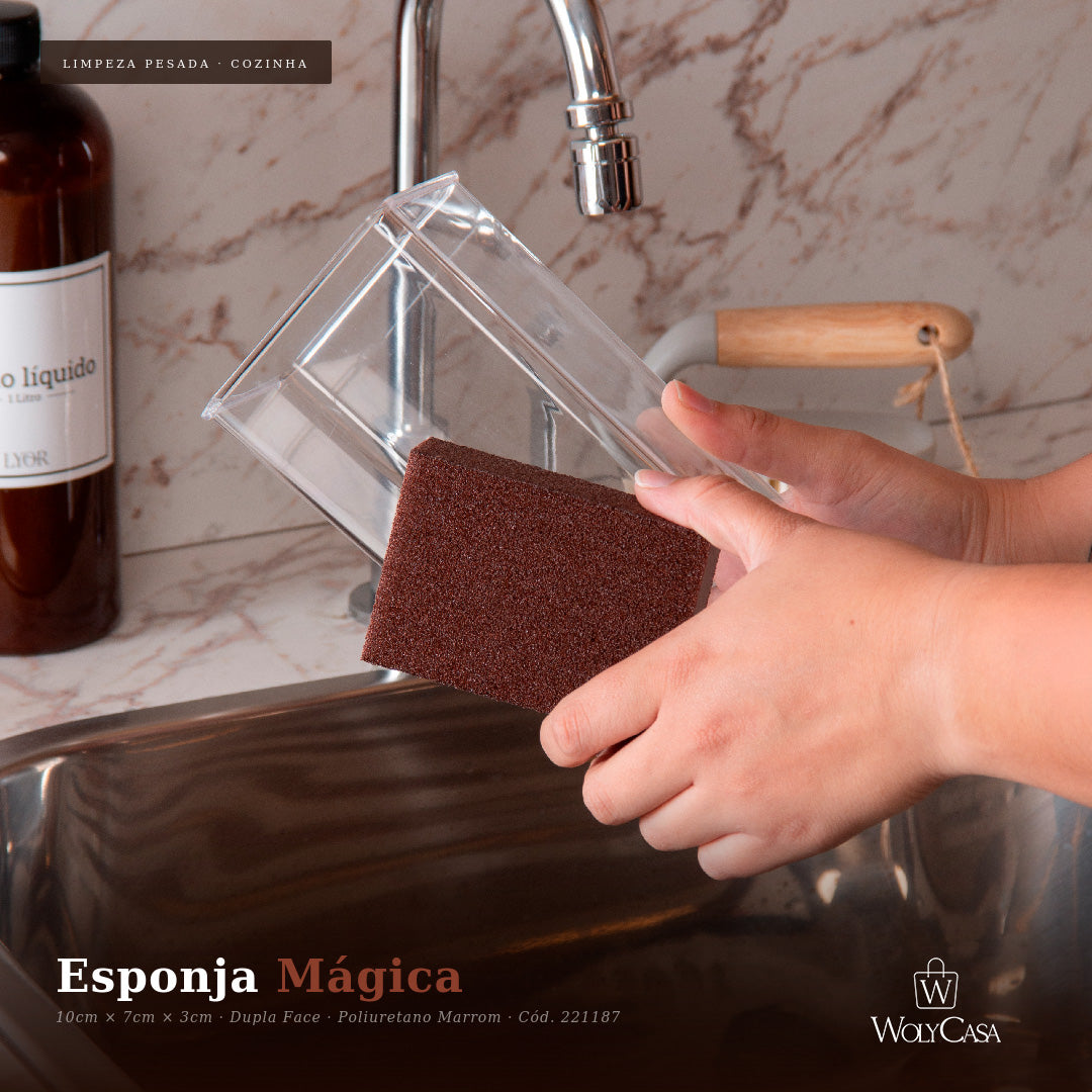 Esponja Mágica para Limpeza Pesada 10cm x 7cm x 2,5cm Marrom Poliuretano - Lyor