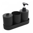 Conjunto 4 Peças para Banheiro Preto PP e Bambu - Lyor