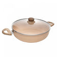 Wok de Indução com Tampa de Vidro Granito Chef 28cm Bege Alumínio com Revestimento Cerâmico - Lyor