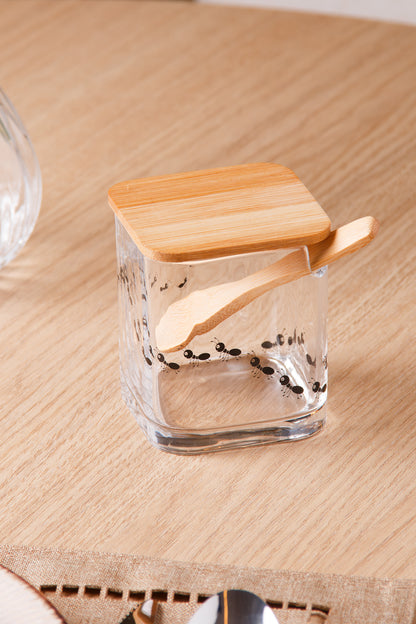 Açucareiro com Tampa e Colher de Bambu New Bug 8cm x 9,5cm Vidro – Lyor