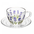 Xícara de Chá com Pires Lavanda Hand Painting 220ml Cristal Ecológico - Lyor