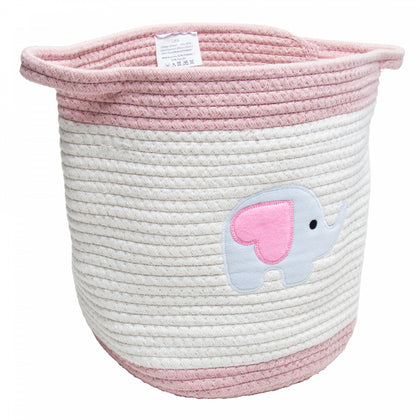 Cesta Elephant 29cm x 29cm x 29cm Rosa/Branca Poliéster - Lyor