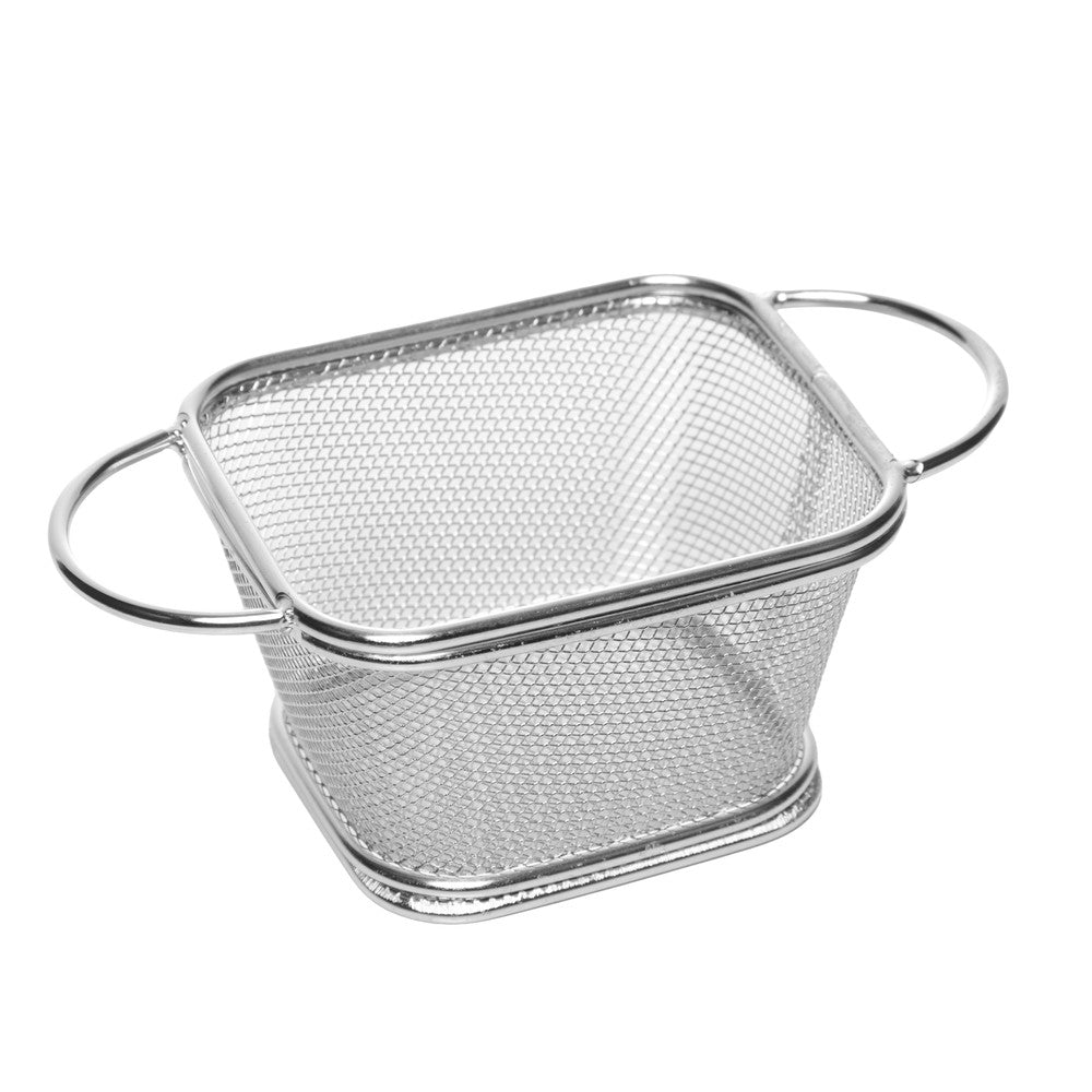 Cesta para Servir Retangular com Alça 9cm x 6cm Aço Inox - Rojemac Profissional