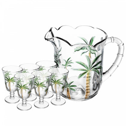 Conjunto Jarra com 6 Taças Palm Hand Painting 1,3L/240ml Cristal Ecológico - Lyor