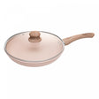 Frigideira de Indução Granito Chef Tampa de Vidro 24cm Bege Alumínio com Revestimento Cerâmico Lyor