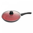 Frigideira de Indução Granito Chef Tampa de Vidro 24cm Vermelha Alumínio Revestimento Cerâmico Lyor
