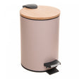 Lixeira Redonda com Tampa em Bambu e Pedal 3L Bege Aço Inox - Lyor