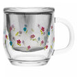 Caneca com Infusor e Tampa Primavera com Flores Rosa 330ml Vidro - Lyor
