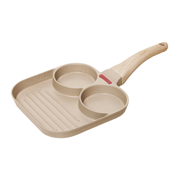 Frigideira Indução 3 Cavidades Tampa Granito Chef 19cm Bege Alumínio e Revestimento Antiaderente Lyo