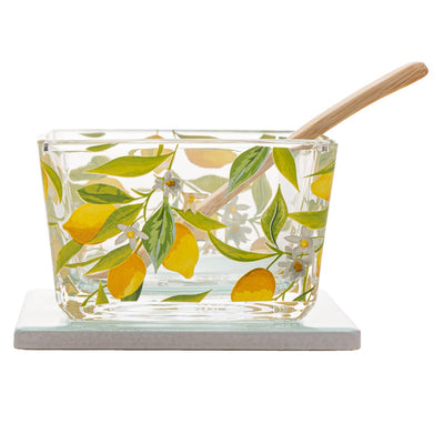 Conjunto 3 Peças Petisqueira Quadrada com Colher e Suporte Siciliano 12cm x 10cm x 6,6cm Vidro Lyor