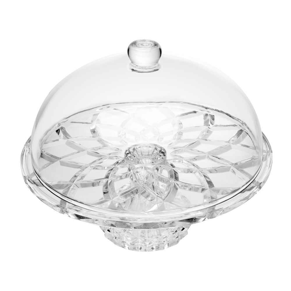 Prato para Bolo com Pé e Tampa Deli Diamond 30cm x 23,5cm Cristal - Lyor