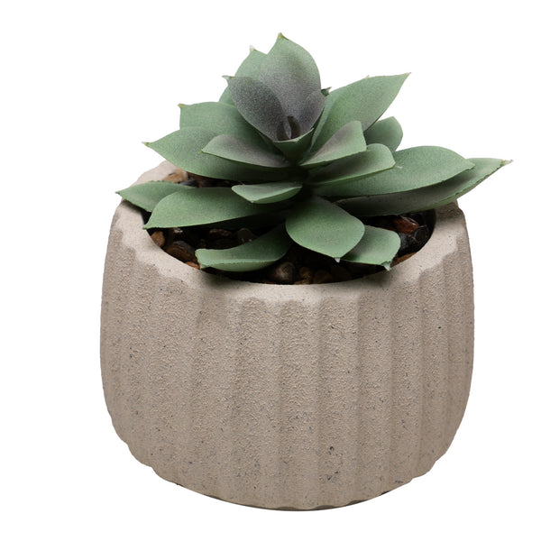 Cachepot com Suculenta Artificial Geometry 8cm x 9,5cm Bege Cimento - Lyor