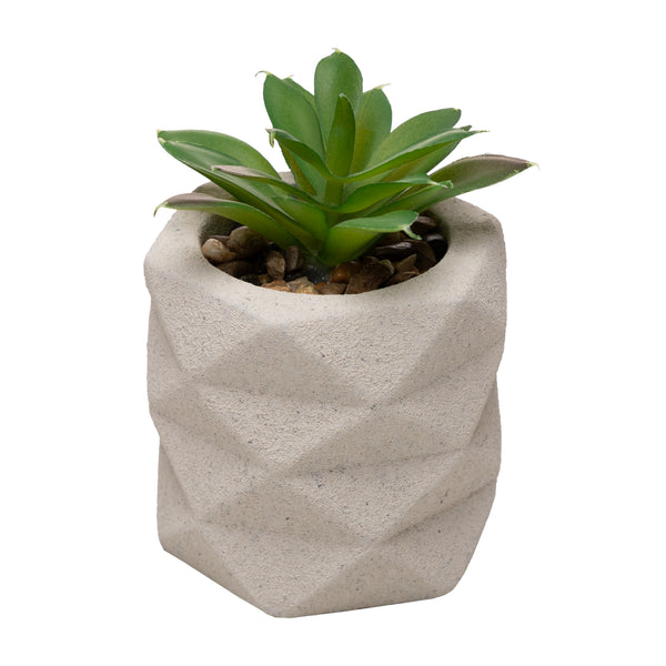 Cachepot com Suculenta Artificial Geometry 6cm x 9,5cm Bege Cimento - Lyor