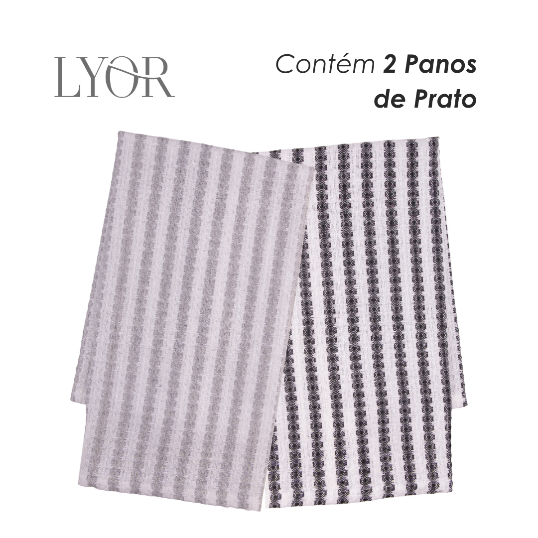 Conjunto 2 Panos de Prato  Verona 60cm x 40cm Cinza e Branco Algodão - Lyor