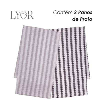 Conjunto 2 Panos de Prato  Verona 60cm x 40cm Cinza e Branco Algodão - Lyor
