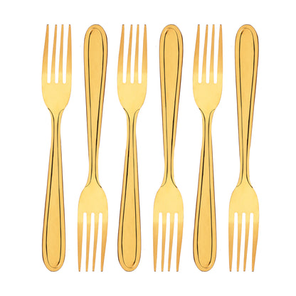 Conjunto 6 Garfos para Sobremesa Gastro Dourado Aço Inox - Lyor