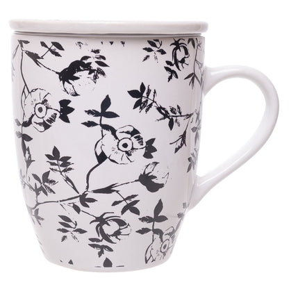 Caneca com Tampa e Filtro NuancesTiny Flowers 330ml Branca Cerâmica - Lyor