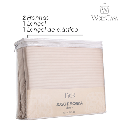 Jogo de Cama King Brisa Toque 200 Fios Bege Microfibra - Lyor