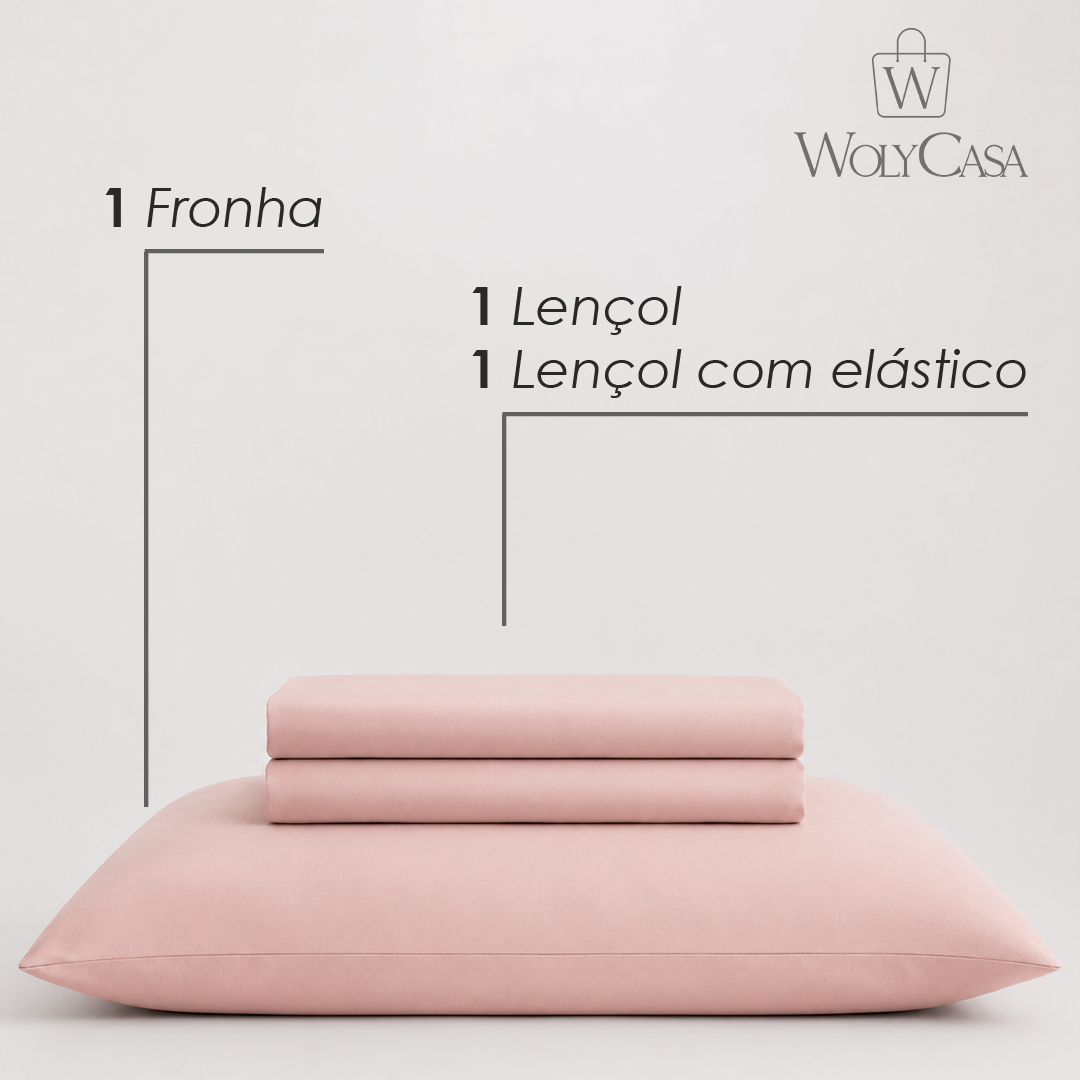 Jogo de Cama Saphira Solteiro Toque 300 Fios Rosa Microfibra - Lyor