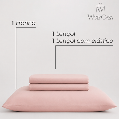 Jogo de Cama Saphira Solteiro Toque 300 Fios Rosa Microfibra - Lyor