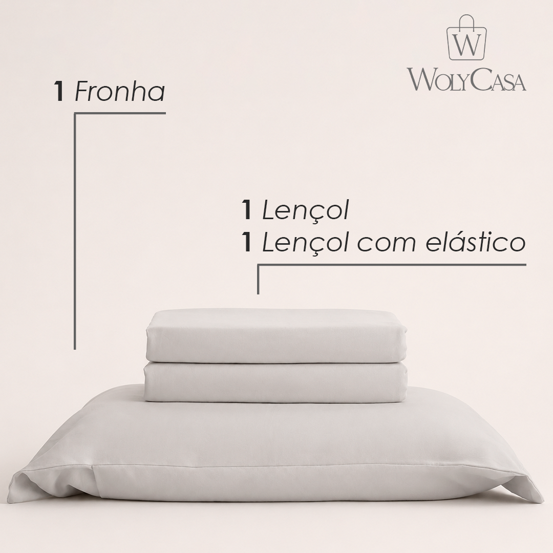 Jogo de Cama Saphira Solteiro Toque 300 Fios Cinza Microfibra - Lyor