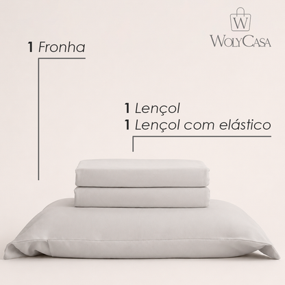 Jogo de Cama Saphira Solteiro Toque 300 Fios Cinza Microfibra - Lyor