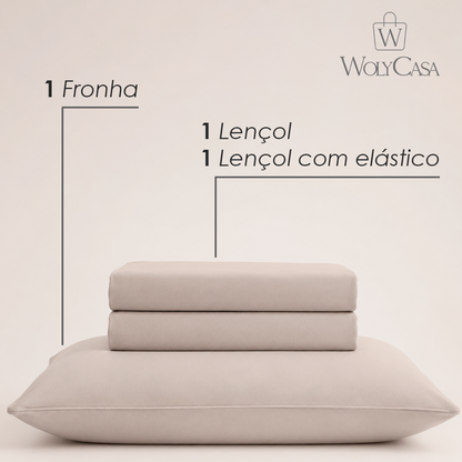 Jogo de Cama Saphira Solteiro Toque 300 Fios Bege Microfibra - Lyor