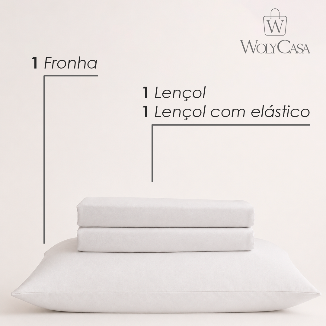 Jogo de Cama Saphira Solteiro Toque 300 Fios Branco Microfibra - Lyor