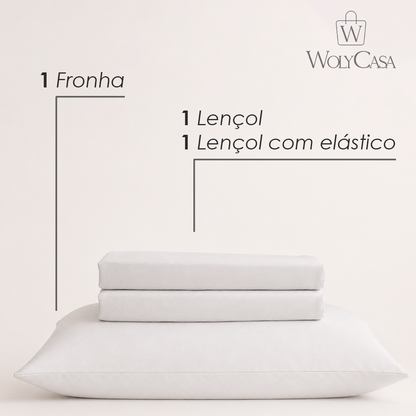 Jogo de Cama Saphira Solteiro Toque 300 Fios Branco Microfibra - Lyor