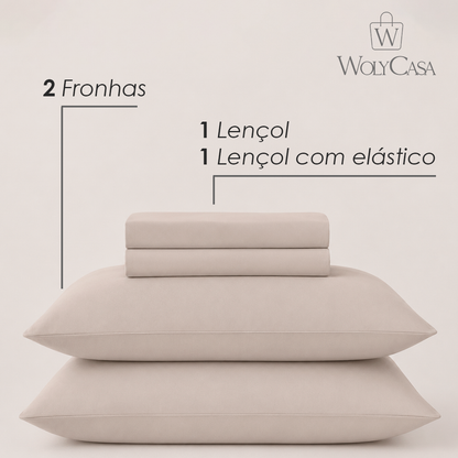 Jogo de Cama Saphira King Toque 300 Fios Bege Microfibra - Lyor