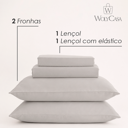 Jogo de Cama Saphira King Toque 300 Fios Cinza Microfibra - Lyor